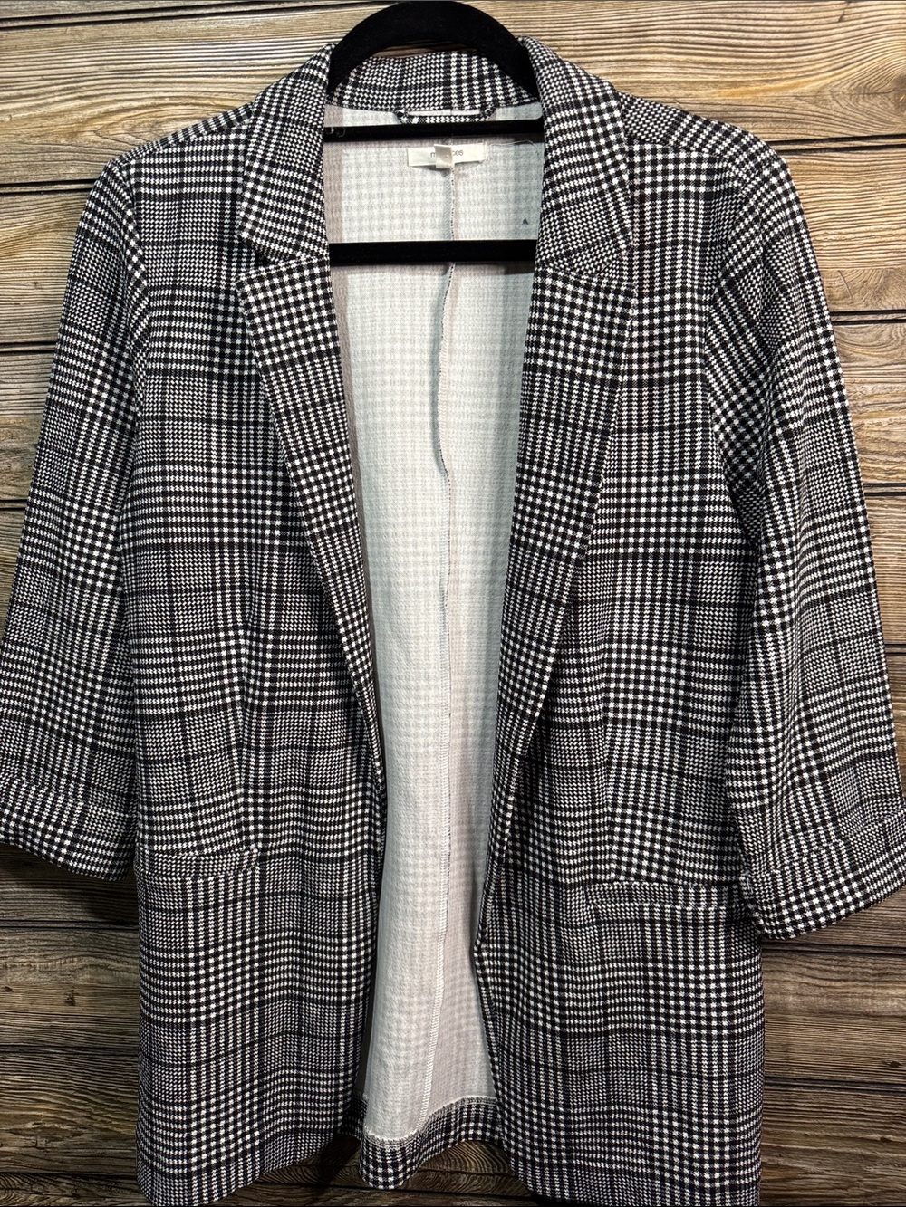 Maurices Black & White Plaid Open-Front Blazer